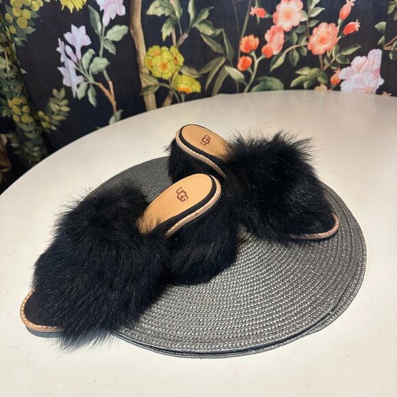 NWOB - UGG Rosa Fluff Heels Black Toscana Lamb Fur Heeled Mules Clogs NWT - US 7 - Picture 3 of 5